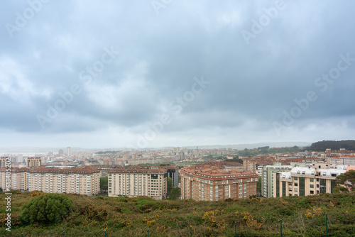 elevated view of the buildings and sky of the city of La Coruña in Galicia, Spain, 