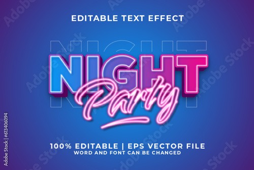 Night Party 3d Editable Text Effect Neon Style Premium Vector