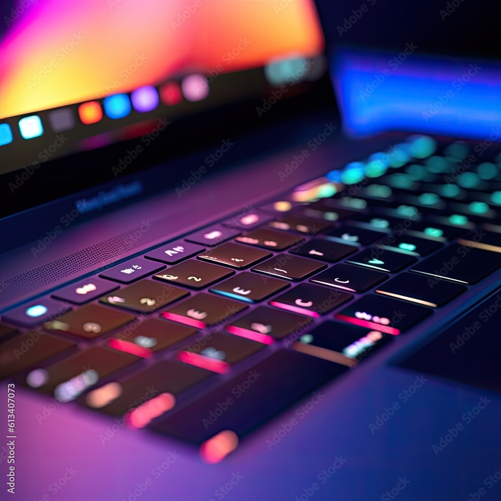 Rainbow color light keyboard with a button. Generative AI. Rainbow color light keyboard with a button. Generative AI.