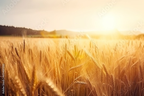 Wheat field in the morning. Generative AI.