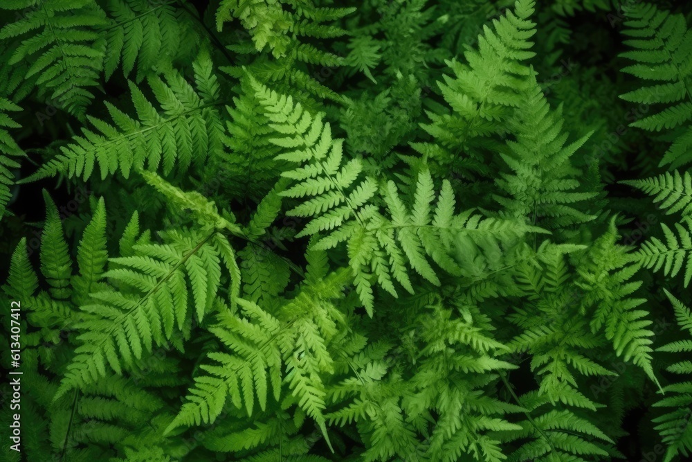 Green fern leaf background in black background. Generative AI. Green fern leaf background in black background. Generative AI.