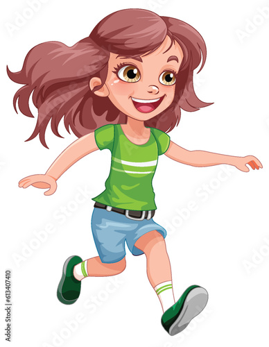Cute Girl Running Cartoon Character