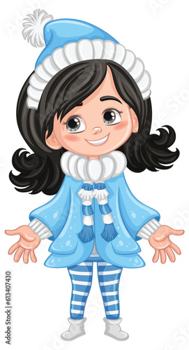 Cute girl cartoon character in winter outfit