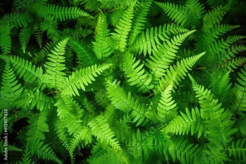 Green fern leaf background in black background. Generative AI.
