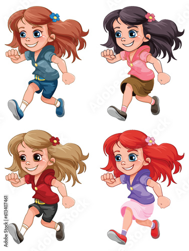 Cute Girl Running Cartoon Character