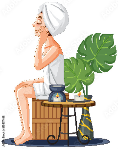 A woman in towel spa theme