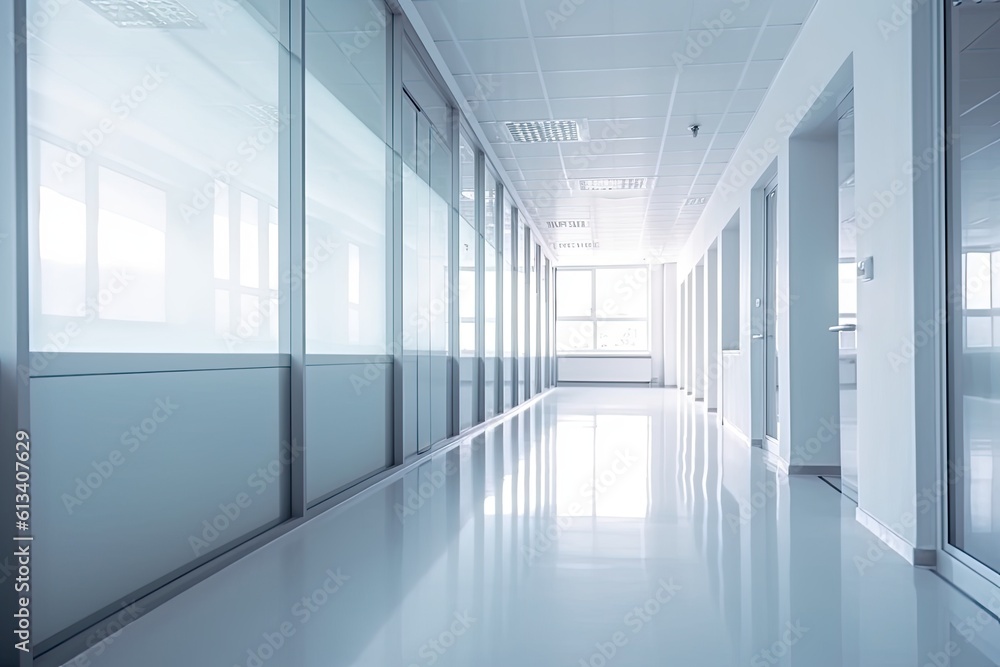 Empty corridor in a modern clean building. Generative AI. Empty corridor in a modern clean building. Generative AI.