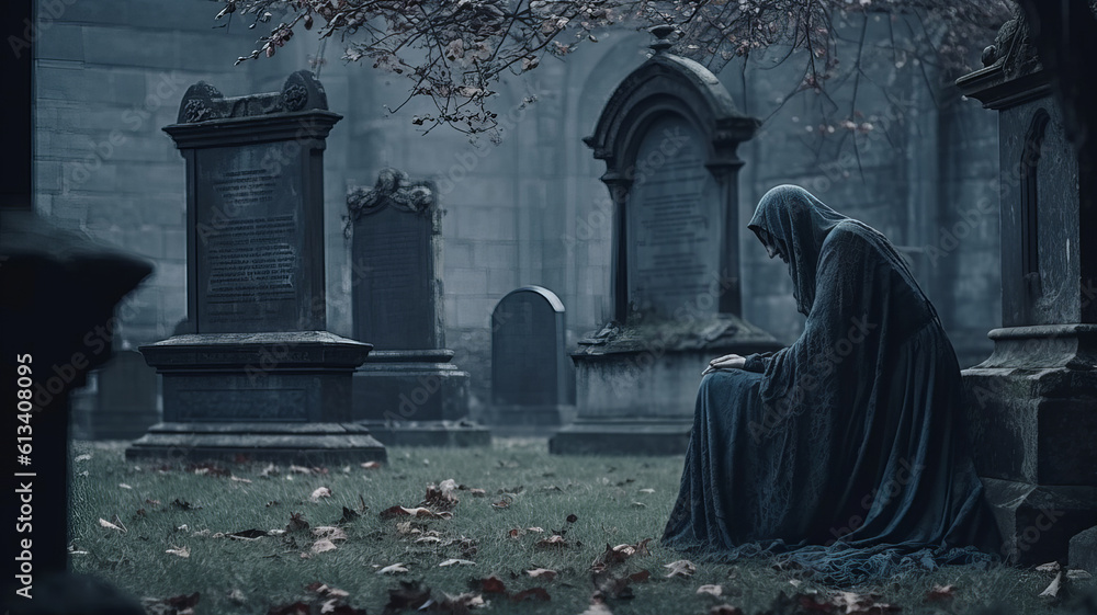 gothic cemetery in gray tones