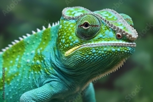 Close-Up of Green Colored Chameleon - Vibrant Reptile and Nature s Camouflage  Generative AI