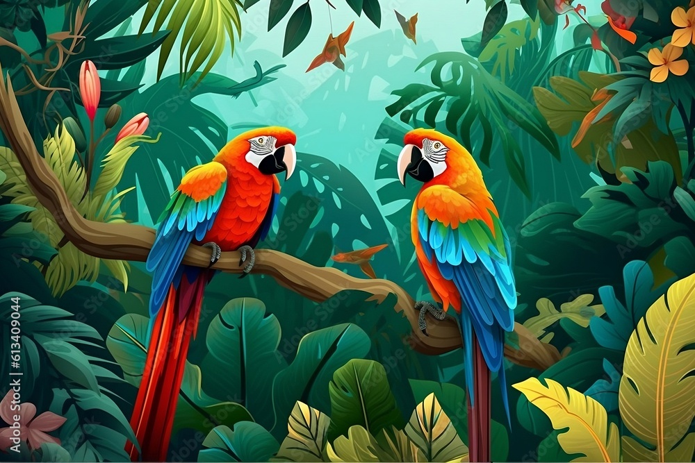 Illustration of a Lush Tropical Rainforest - Verdant Beauty and Biodiversity, Generative AI