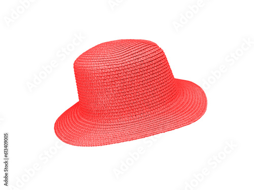 Red vintage straw hat isolated on white background