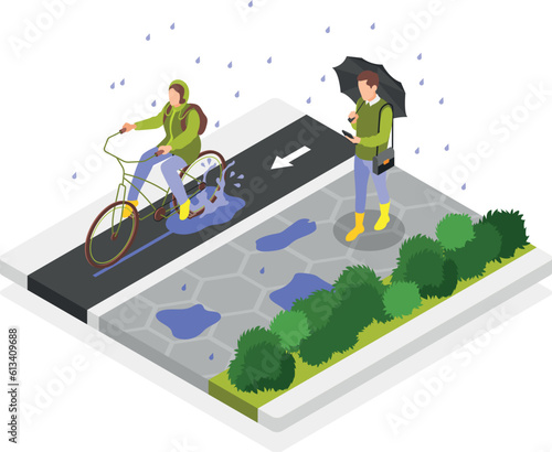 Rainy Day Isometric Composition