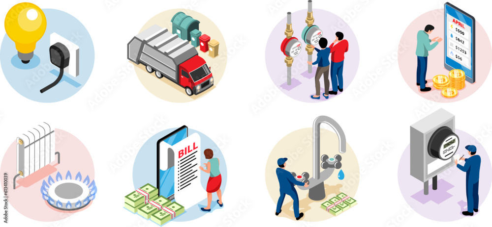 Fototapeta premium Public Utilities Isometric Round Compositions