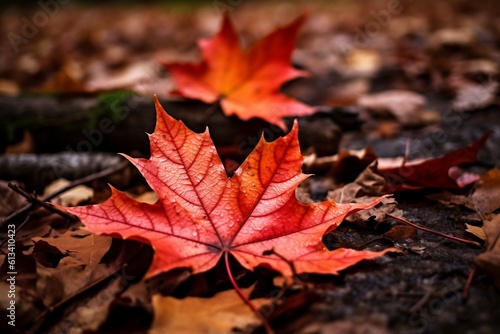 Red Autumn Maple Leaves Laying on the Ground - Vibrant Fall Foliage and Natural Beauty, Generative AI