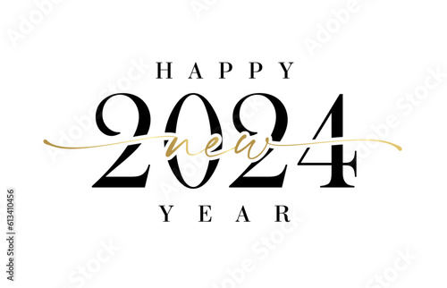 2024 New Year with calligraphic and brush stroke. Happy new year 2024 vector logo design