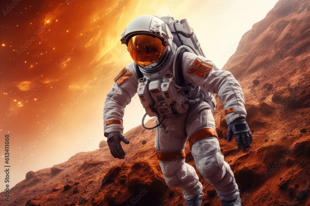 Astronau exploring the surface of planet Mars Astronau exploring the surface of planet Mars