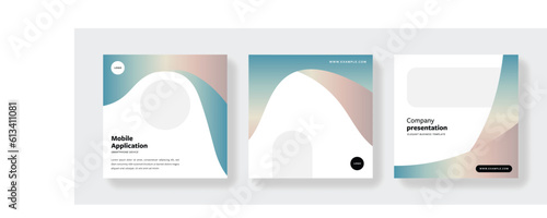 Clean and elegant social media templates pack with gradient effect, organic shapes, wave, elements. Instagram posts for business with copy space for photos and text, product presentation