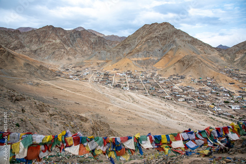 The beautiful views of Old Leh city and Stok Kangri,Ladakh mountain ranges from Namgyal Tsemo Monastery or Namgyal Tsemo Gompa