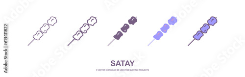 satay icon vector, grilled meat illustrations. Shish kebab on skewers vector icon. satay illustration isolated on white background.