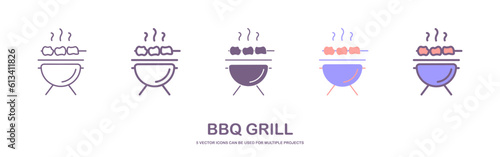 vector black BBQ Grill icons on white background. Bbq icon vector illustration.