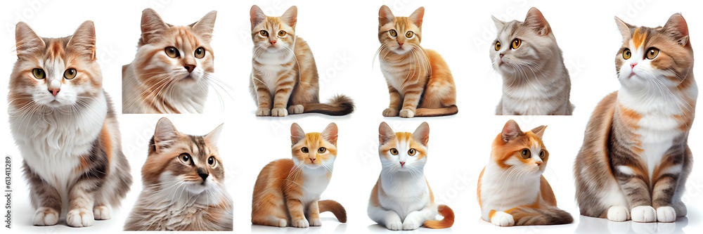 Set of cute cats on white background