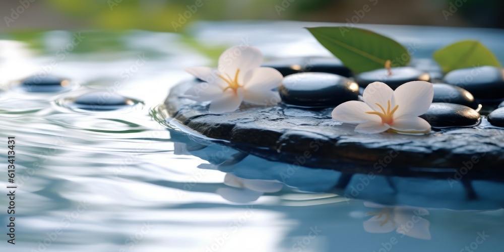 Spa Still Life with Stones and Flowers in Serenity Water. Natural Alternative Therapy. Generative Ai Spa Still Life with Stones and Flowers in Serenity Water. Natural Alternative Therapy. Generative Ai