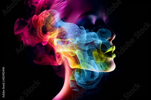 woman face with color smoke
