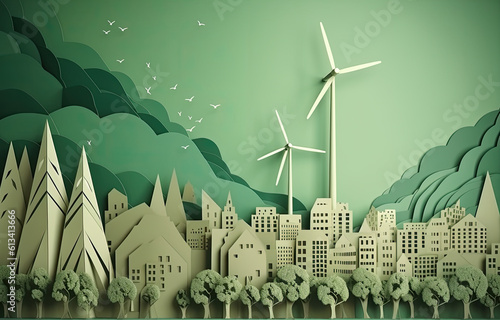 Green leaf image in the paper art style with trees. Transport yourself to a w...