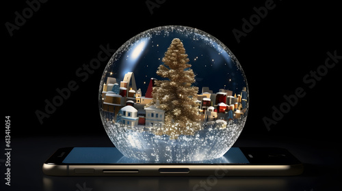 glass sphere  of christmas tree on a white background created with Generative AI