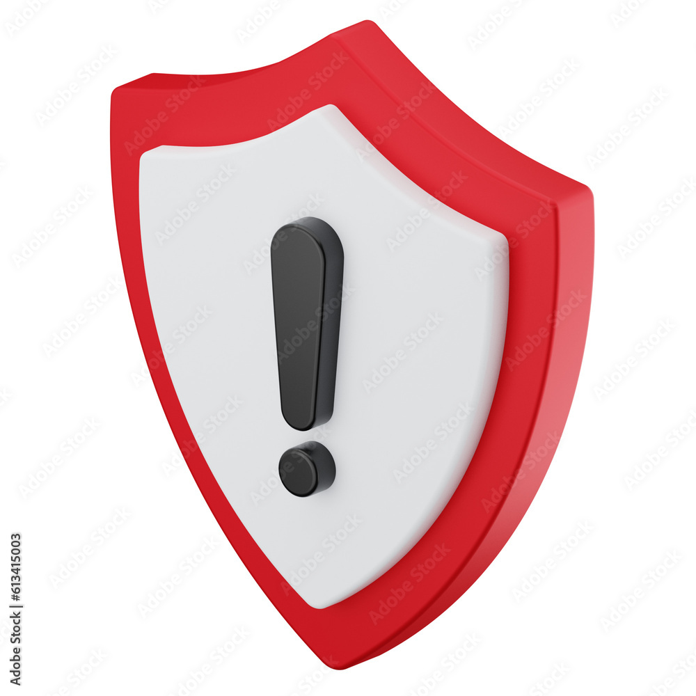 exclamation mark on shield 3d icon exclamation mark on shield 3d icon