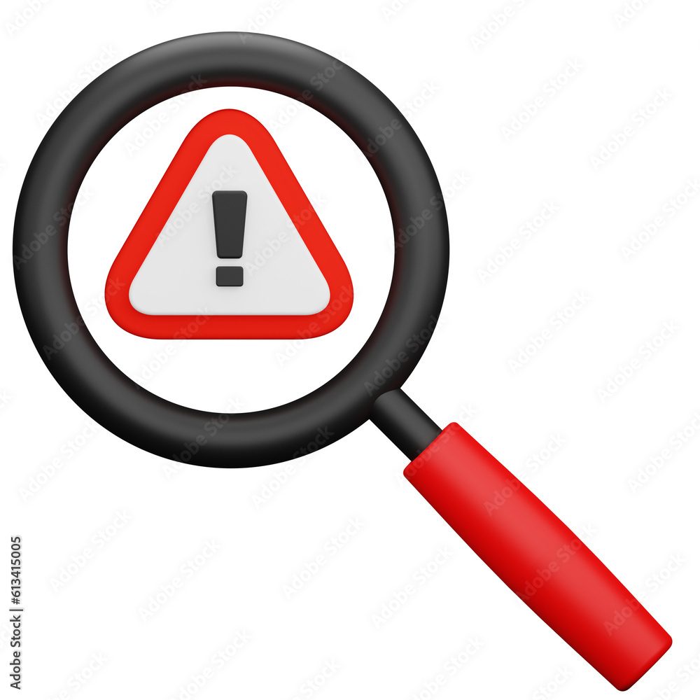 magnifying glass search warning threat 3d icon