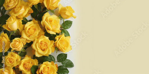 Beauty yellow rose flower, garden decoration, copy space blurred background, Generative AI