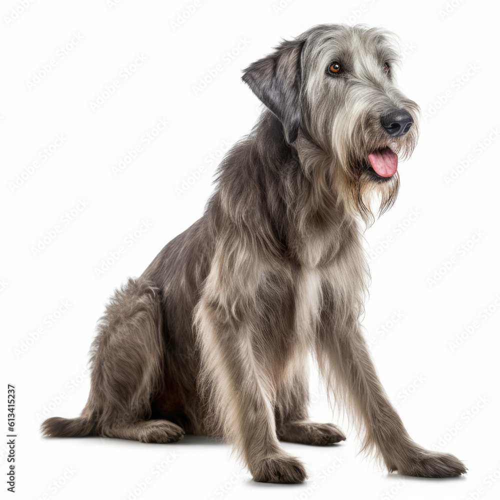 irish wolfhound dog isolated on white background, ai generative.