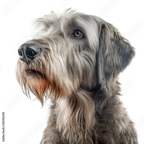 portrait of a irish wolfhound dog isolated on white background, ai generative.