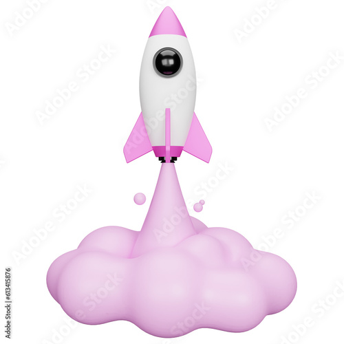 pink spaceship launched 3d icon