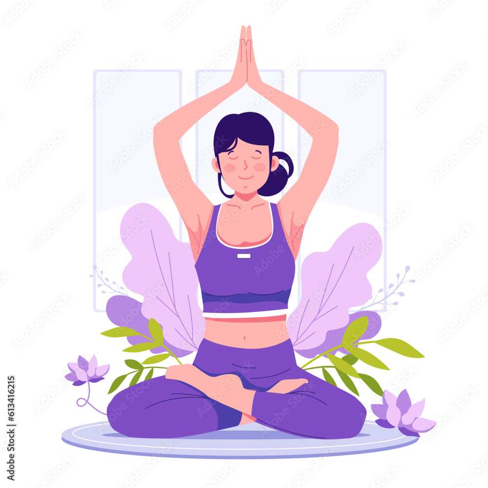 A woman doing yoga flat illustration