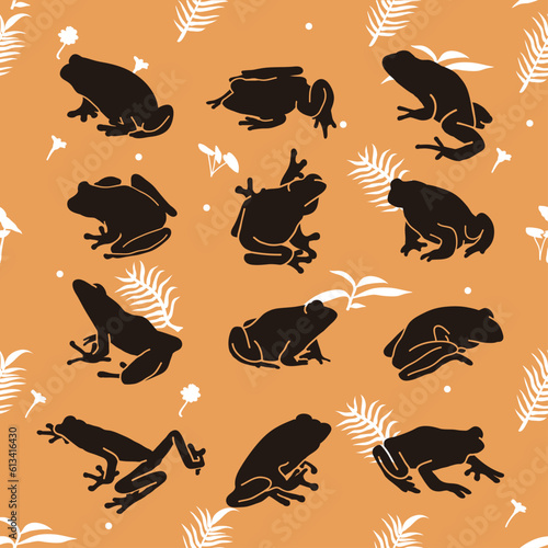 Vector animal amphibian frog handdraw silhouettes collections