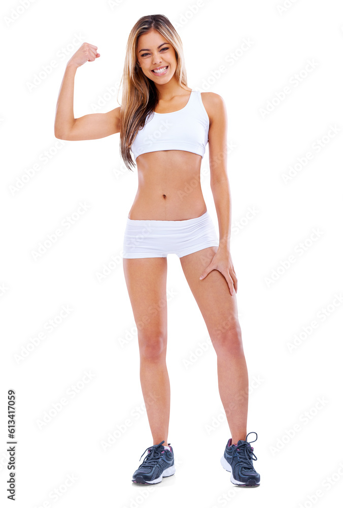 Flexing, workout and portrait of a young woman in underwear after muscle or body training. Fitness, healthy and slim female athlete with a smile after exercise isolated by transparent png background. Flexing, workout and portrait of a young woman in underwear after muscle or body training. Fitness, healthy and slim female athlete with a smile after exercise isolated by transparent png background.