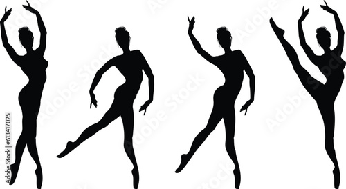 Print. Vector illustration of dancing ballerina, woman silhouette