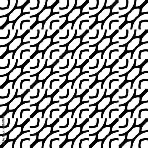  Background with abstract shapes. Black and white texture. Seamless monochrome repeating pattern for decor, fabric, cloth.