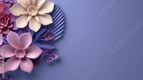 3d abstract purple flower background illustration with copy space. Suitable for invitations  card  social media  apps  ads banners 