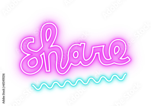Share neon sign. Shining signboard for social media and announce. PNG sticker