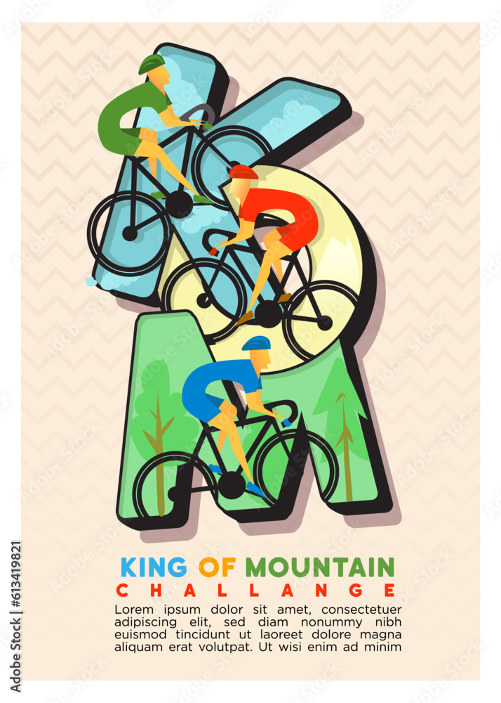 KOM for king of mountain challange. cycling event poster. abstract style vector illustration