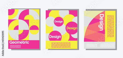 Set of geometric style flyers, arrow elements in bright color design
