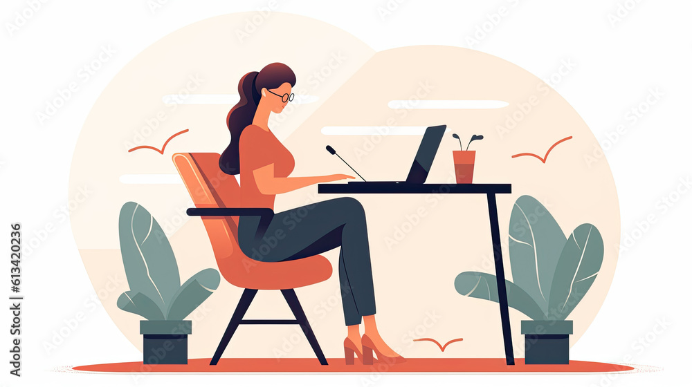 Freelance woman working with laptop.