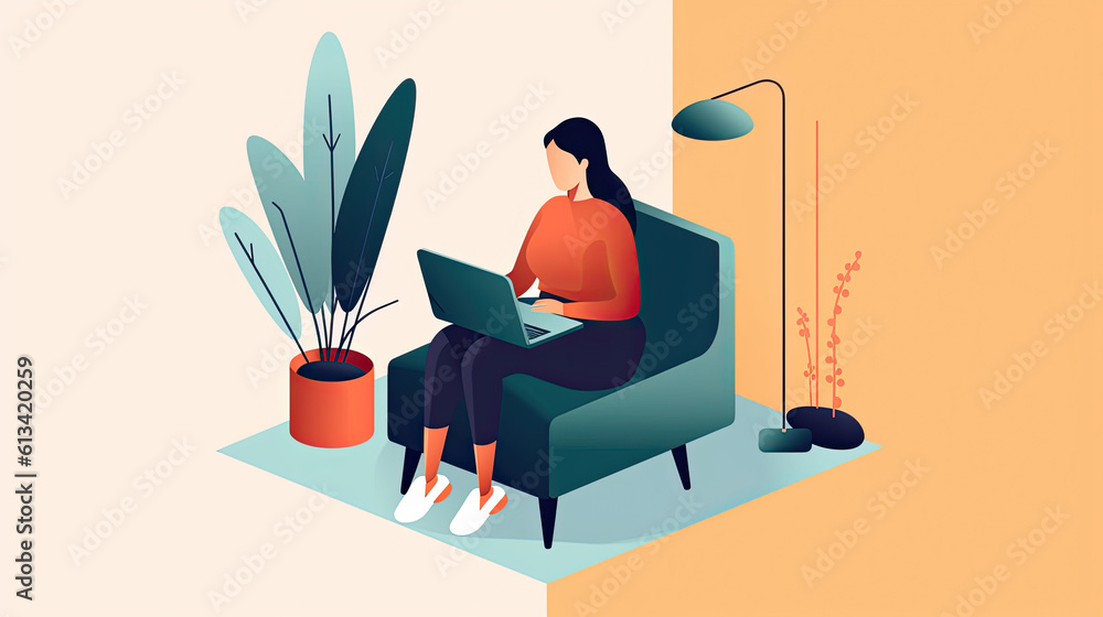 Woman working on a laptop at home. Freelance, remote work concept. Woman working on a laptop at home. Freelance, remote work concept.
