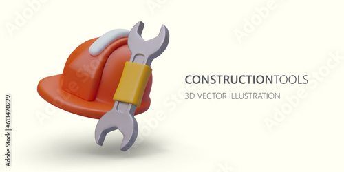 Assembly of furniture, installation of windows and doors. Advertising poster for construction company. Specialist service. Horizontal banner with realistic elements, place for text