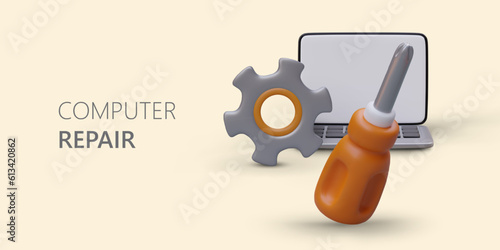 Restoration of broken personal gadgets. Repair and adjustment of computer equipment. Cleaning and replacement of parts. Services of technical specialist. Banner for web design