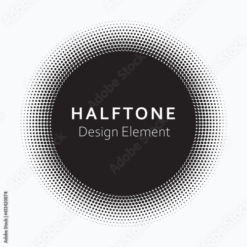 Dotted circular logo. circular concentric dots isolated on the white background. Halftone fabric design. Halftone circle dots texture. Vector design element for various purposes.	