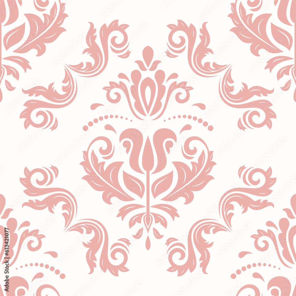 Classic seamless vector pattern. Damask pink and white orient ornament. Classic vintage background. Orient pattern for fabric, wallpapers and packaging